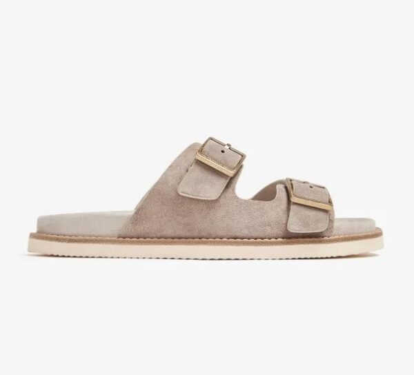 Bruno Cucinelli Double Strap Washed Suede Slide Sandal - Grey - Image 2