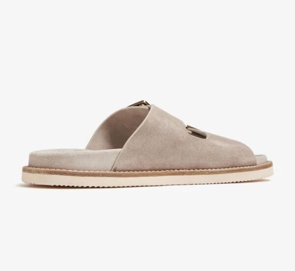 Bruno Cucinelli Double Strap Washed Suede Slide Sandal - Grey - Image 3
