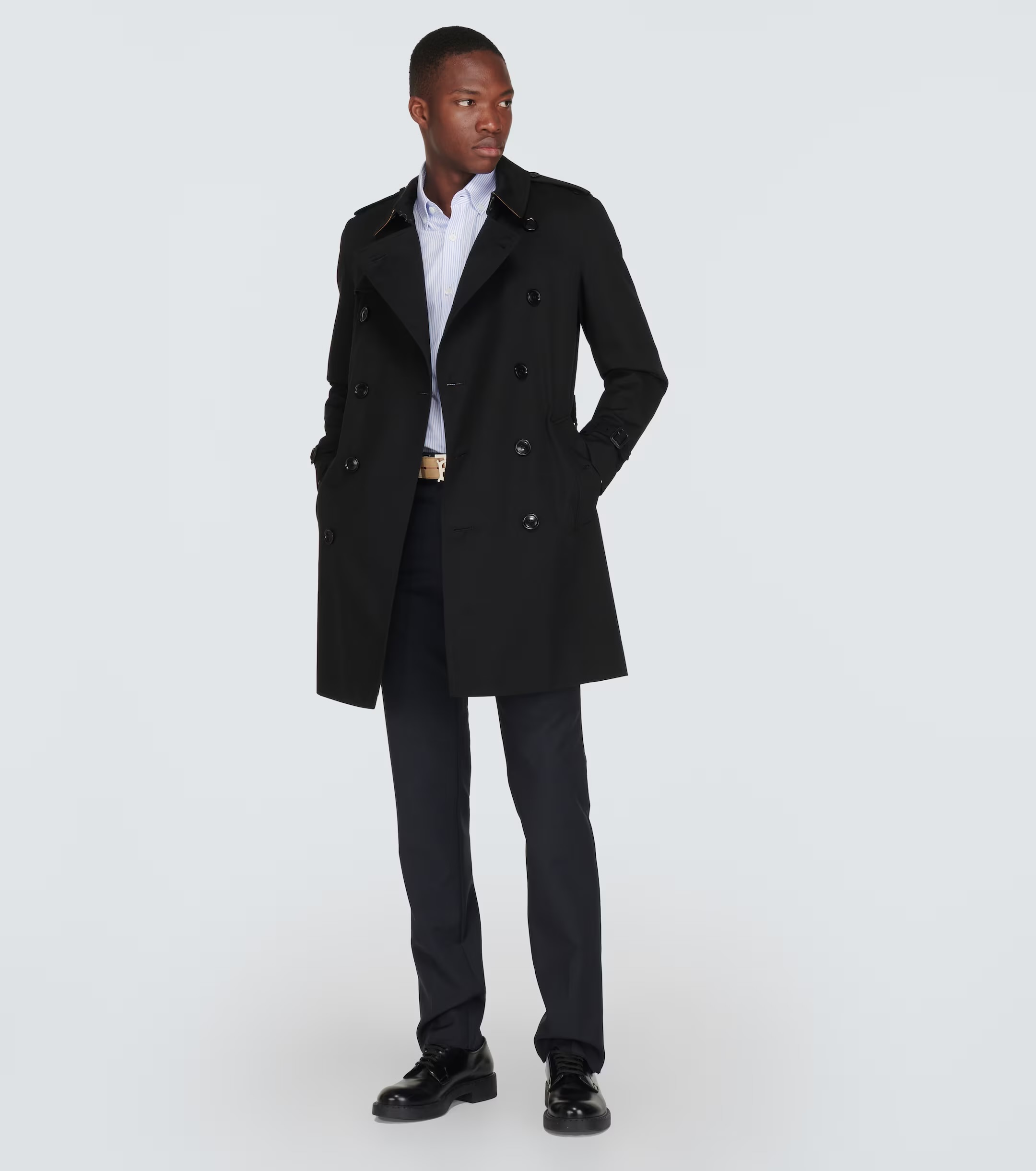 【関税&送料込】Burberry Black Gabardine Trench Coat Long Gabardine Trench Coat in Black - Women, Cotton