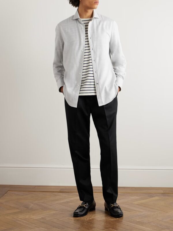 Brunello Cucinelli Tapered Pleated Virgin Wool - Flannel Drawstring Trousers - Image 2