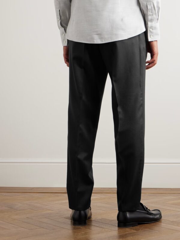 Brunello Cucinelli Tapered Pleated Virgin Wool - Flannel Drawstring Trousers - Image 4