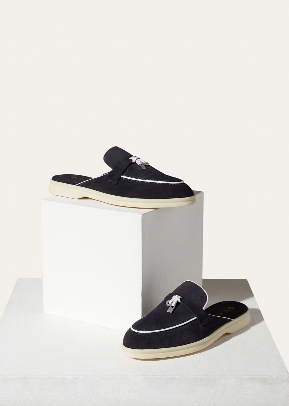 Loro Piana Summer Charms Walk Babouche Loafers Moccasin Black/White - Image 3